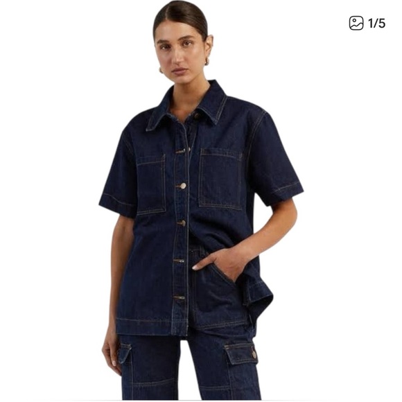 DISSH Tops - DISSH Dark Blue Denim Button-Up Top